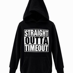Straight Outta Timeout” Boys Hoodie | Size 4T | Black Graphic Sweatshirt